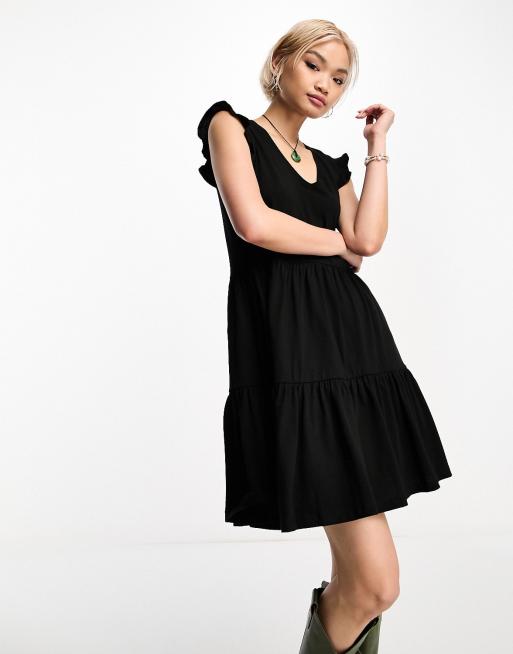 Frill sleeve hot sale black dress