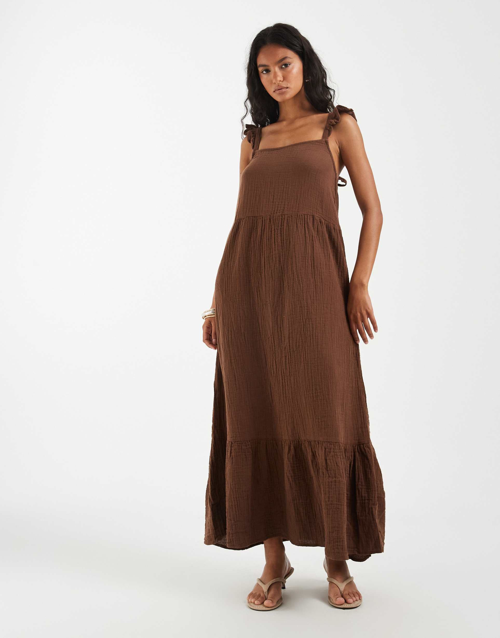 only tiered maxi dress in brown