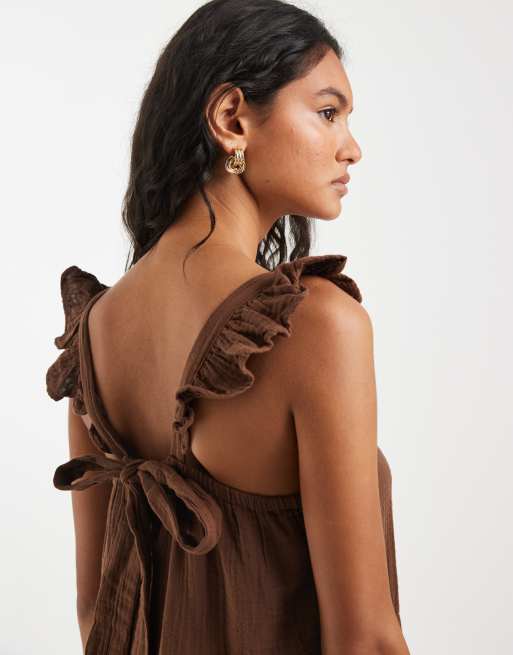 ONLY tiered maxi dress in brown, 3 of 4