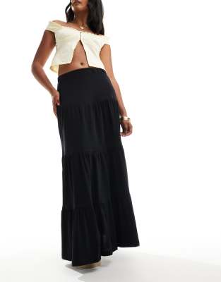 tiered maxi skirt in black