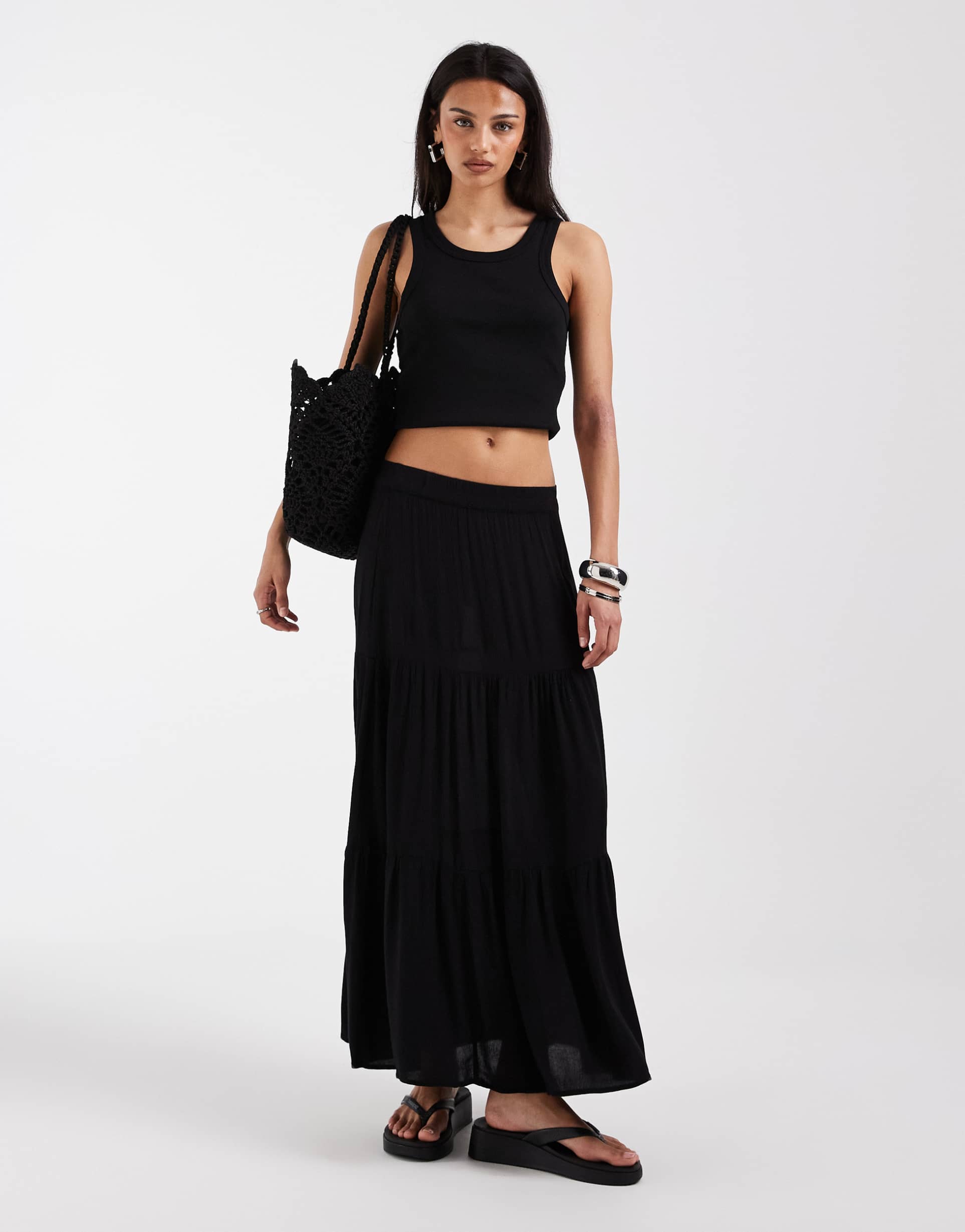only tiered maxi skirt in black