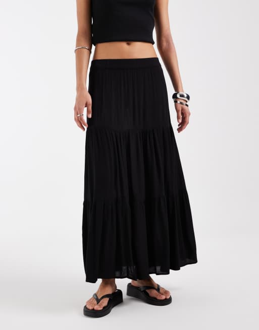 ONLY tiered maxi skirt in black, 2 of 5