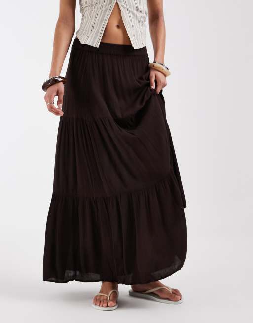 ONLY tiered maxi skirt in brown, 2 of 5