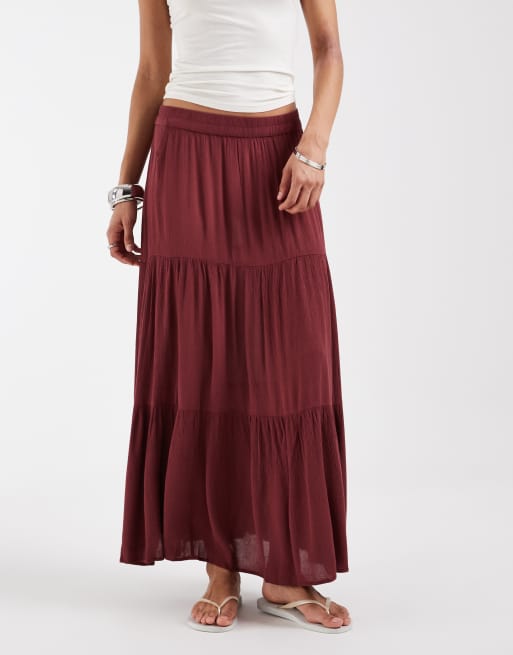 ONLY tiered maxi skirt in dark red, 2 of 5