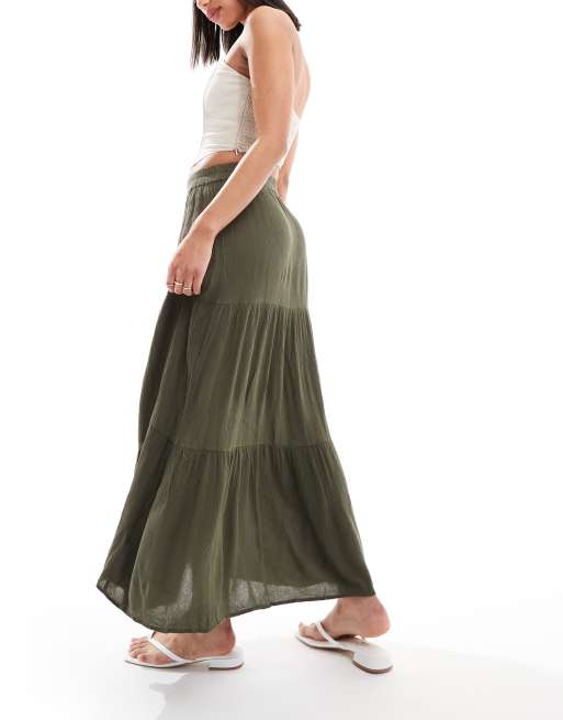 ONLY tiered maxi skirt in khaki