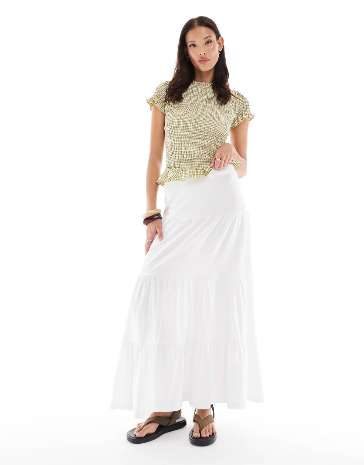 ONLY tiered maxi skirt in white