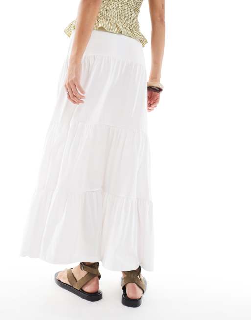 ONLY tiered maxi skirt in white, 3 of 5