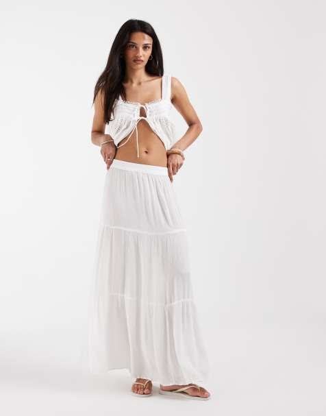 ONLY tiered maxi skirt in white - view 1