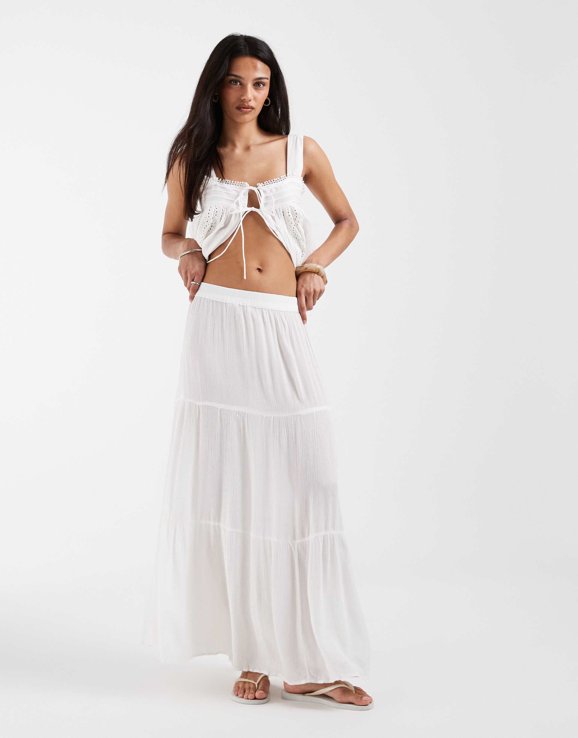 only tiered maxi skirt in white