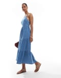 [ONLY] ONLY tiered midaxi cami dress with open back in blue chambray 18 Mid blue