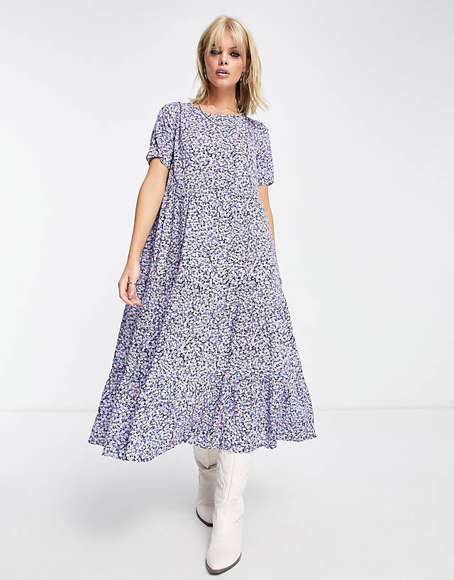 Only tiered midi dress in blue floral
