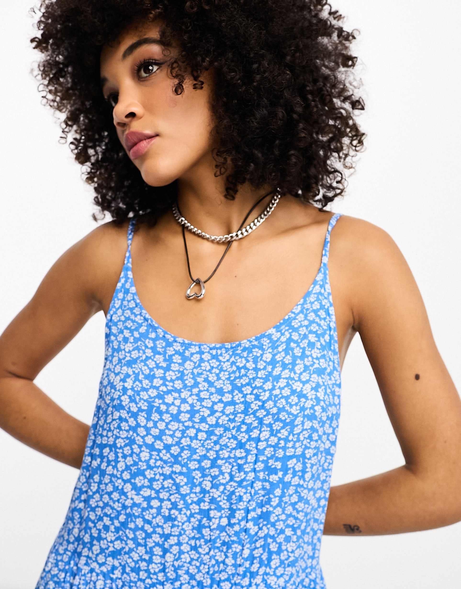 only tiered mini dress in blue floral