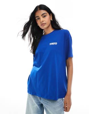 Only Tokyo Print T-shirt In Blue