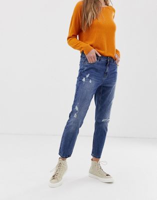 Only Tonni - Boyfriend jeans met onafgewerkte zoom-Blauw