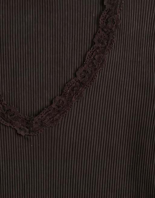 ONLY top à col V à manches longues avec détail en dentelle couleur chocolat, 8 de 8
