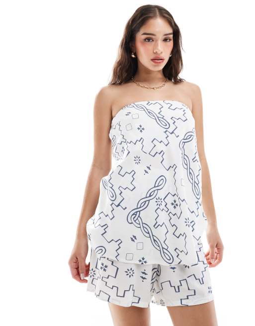 ONLY - Top a fascia bianco con stampa geometrica 