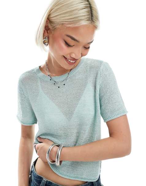 ONLY - Top a maniche corte azzurro in maglia - view 1