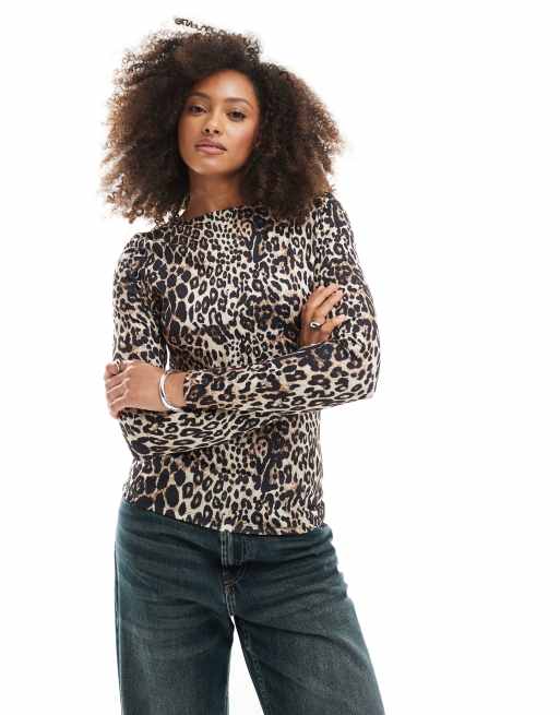 ONLY - Top a maniche lunghe multiposizione con stampa leopardata