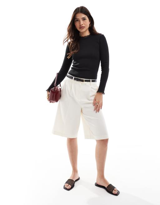 ONLY - Top a maniche lunghe nero a coste con finiture in pizzo, 2 di 4