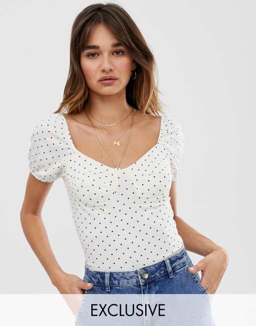 Only - Top a pois con coppe e maniche morbide