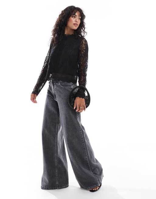 ONLY - Top accollato in pizzo nero, 2 di 4