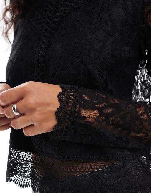 ONLY - Top accollato in pizzo nero, 3 di 4