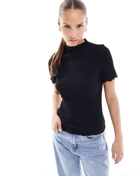 ONLY - Top accollato nero a maniche corte - view 1