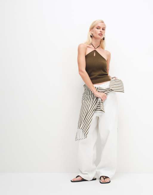 ONLY - Top allacciato al collo kaki, 2 di 8