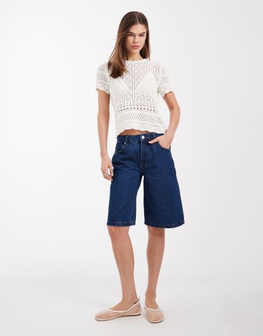 ONLY - Top all'uncinetto beige con maniche corte, 4 di 4