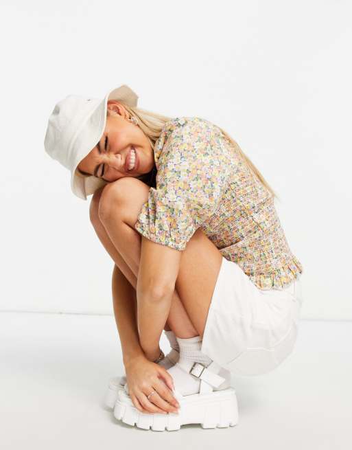 Only - Top arricciato a fiori con scollo squadrato
