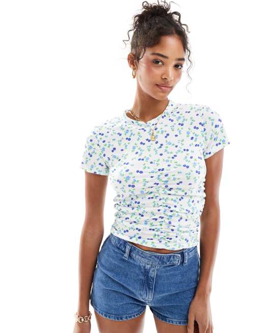 ONLY - Top arricciato bianco a fiorellini