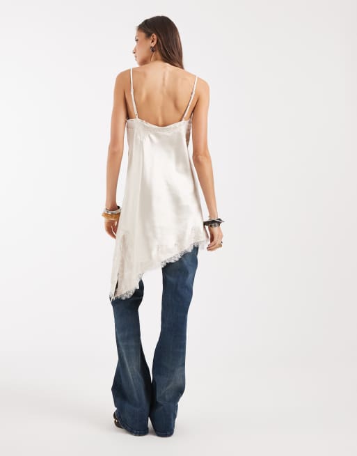ONLY - Top asymétrique en satin avec détails en dentelle - Taupe, 4 de 4