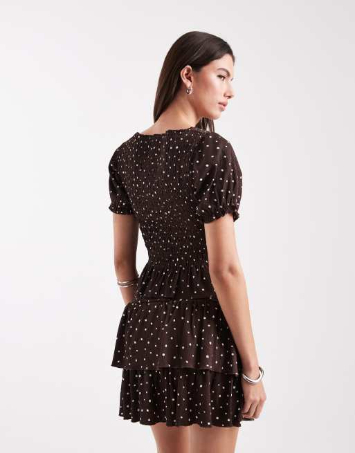 Only - Top babydoll d'ensemble à pois - Marron, 3 de 4