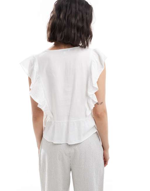 ONLY - Top boutonné à volants - Blanc, 4 de 4