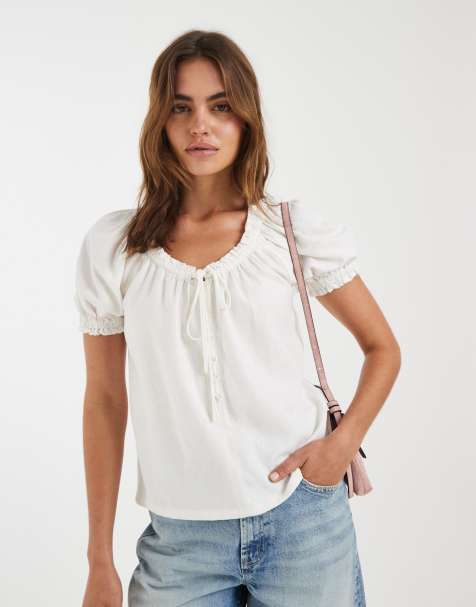 Only top con nodo sul davanti in misto lino bianco - view 1