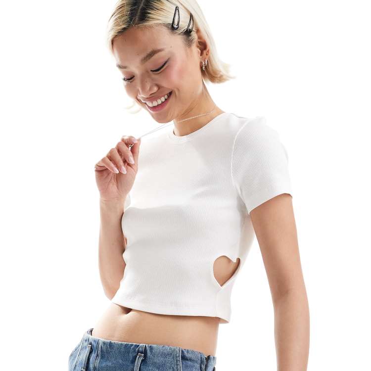 Crop Top Blanc Côtelé à Manches Longues Avec Détail Cravate - Taille 8