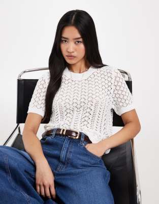 Top crocheté à manches courtes - Blanc 40