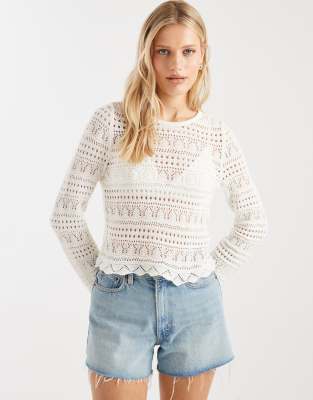 Top crocheté à manches longues - Beige-Neutre 38