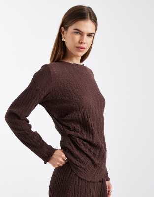 Top d'ensemble à manches longues et détails froncés - Chocolat-Brown 38