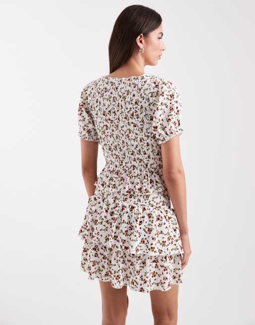 Only - Top d'ensemble à smocks avec imprimé fleuri - Blanc, 3 de 4