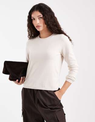 ONLY - Top en maille à col rond - Crème-Blanc