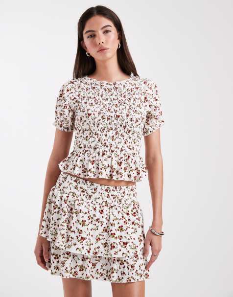 Only - Top grembiule bianco a fiori in coordinato - view 1