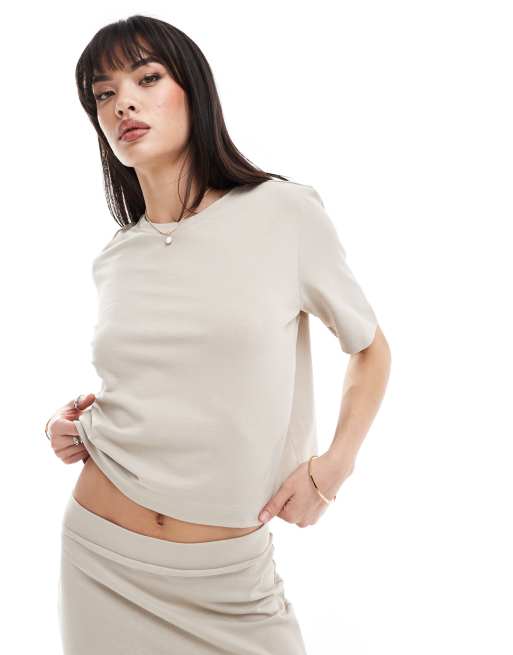 ONLY - Top in jersey color pietra squadrato in coordinato 