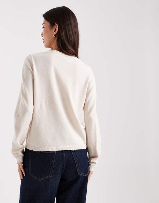 ONLY - Top in maglia color pietra con scollo a V, 4 di 4