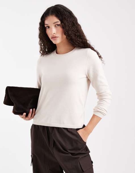 ONLY - Top in maglia crema con scollo rotondo - view 1