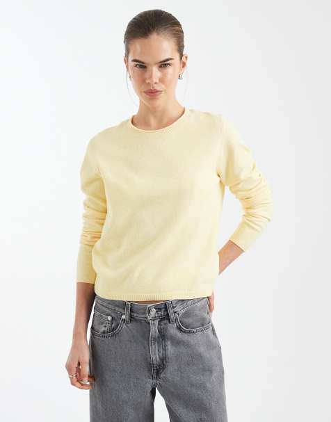 ONLY - Top in maglia giallo pallido con scollo rotondo - view 1