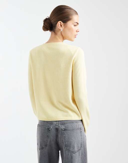 ONLY - Top in maglia giallo pallido con scollo rotondo, 2 di 4