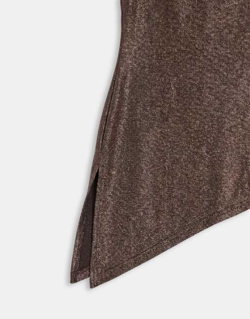 ONLY top long asymétrique à col licou en glitter cuivré, 7 de 8
