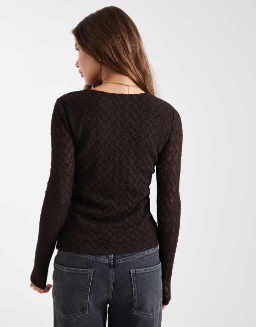 ONLY - Top manches longues à détail en dentelle - Marron, 4 de 4