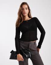 Top Noir Topshop à Motifs Dentelle Et Résille - Taille UK 8 - Occasion Très Bon état - Femme